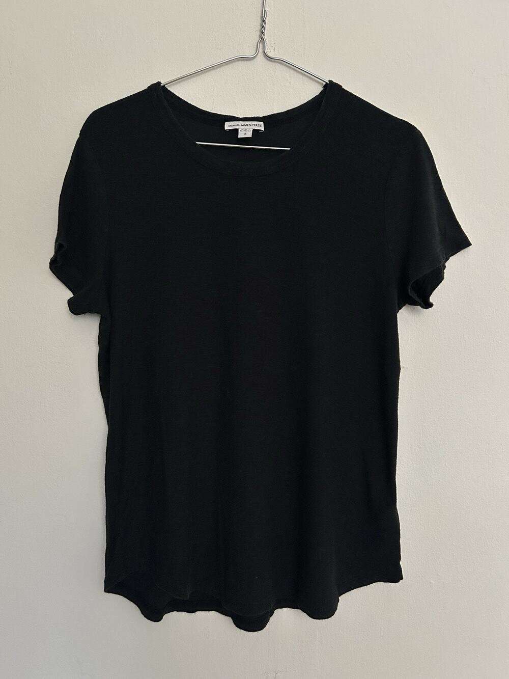 James Perse Women’s Black Cotton Modal T Shirt Size 3 Large Standard Tee